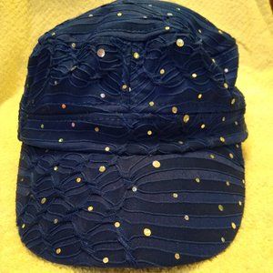 Womens Navy Blue Sequinced Cap